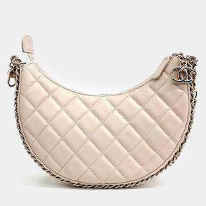 Chanel Beige Leather Chain Around Hobo Bag