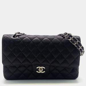 Pre Owned Chanel Black Caviar Leather Classic Medium Handbag