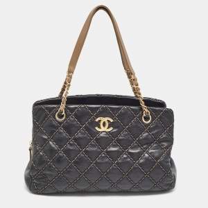 Chanel Black/Beige Quilted Leather Paris Dallas Chic Stitch Bag