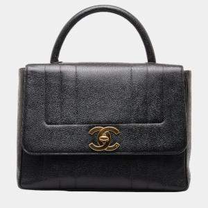 Chanel Black Leather Kelly Top Handle Bag