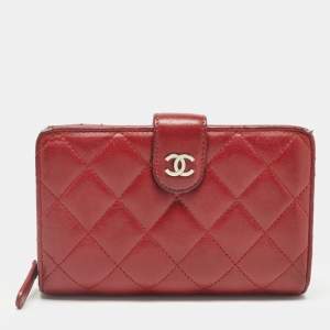 Chanel Red Quilted Leather CC French Wallet