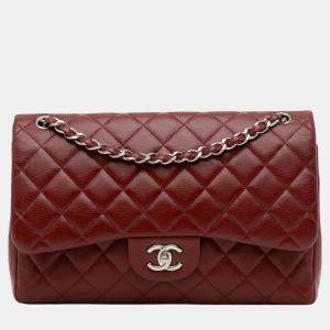 Chanel Red Jumbo Classic Caviar Double Flap