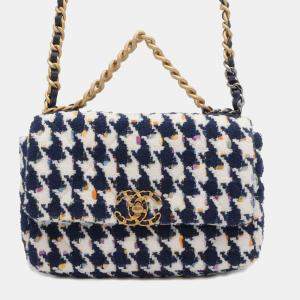 Chanel Blue Tweed Medium 19 Houndstooth Flap Bag