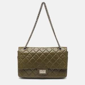 Chanel Olive Green Quilted Aged Leather Reissue 2.55 Classic 227 Flap Bag