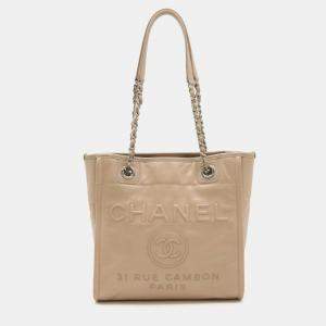 Chanel Beige Leather Small Deauville Tote Bag