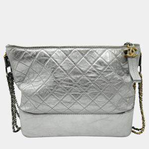 Chanel Silver Leather Large Gabrielle Shoulder Bag