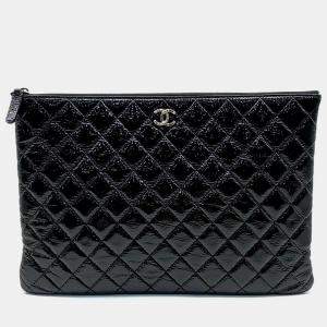 Chanel Black Quilted Leather O-Case Clutch