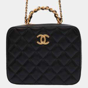 Chanel Black Lambskin Vanity Top Handle Bag 