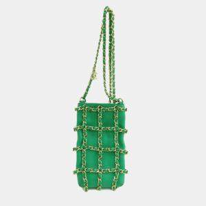 Chanel Green Lambskin Tech Me Out Clutch With Chain