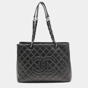 Chanel Dark Grey Quilted Caviar Leather GST Tote