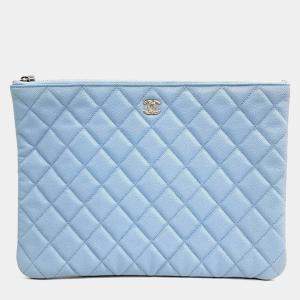 Chanel Blue Leather Quilted Medium Cosmetic Case