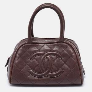 Pre Owned Chanel Brown Quilted Leather Mini Timeless CC Bowler Bag