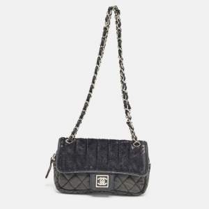 Pre Owned Chanel Black Quilted Nylon and Leather Sport Line Camera Flap Bag