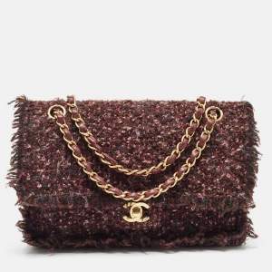 Pre Owned Chanel Multicolor Tweed Medium Classic Double Flap Bag