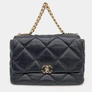Pre Owned Chanel Black Leather Flap Maxi 19 Handbag