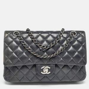 Chanel Navy Blue Quilted Caviar Leather Medium Classic Double Flap Bag