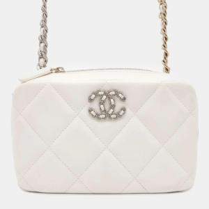 Chanel White Caviar Quilted Camera Bag 