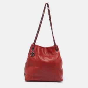 Pre Owned Chanel Red Quilted Leather Small Soft Touch Tote