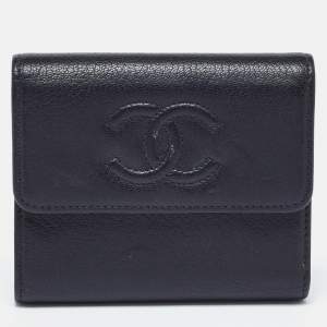  Chanel Black Leather Timeless CC Flap Trifold Wallet