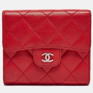 Chanel Red Quilted Leather CC Trifold Wallet