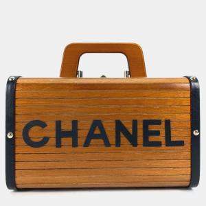 Chanel Brown Wooden Logo Top Handle Vanity Case