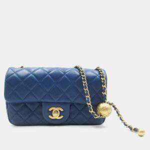 Chanel Blue Quilted Lambskin Mini Pearl Crush Flap Bag 