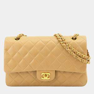 Chanel Beige Leather Medium Classic Double Flap Shoulder Bag