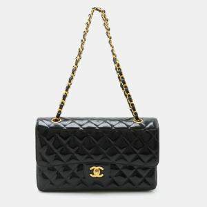 Chanel Black Patent Leather Medium Classic Double Flap Shoulder Bags