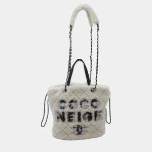 Chanel White Shearling Coco Neige Tote Bag