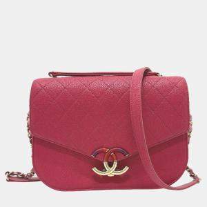 Pre Owned Chanel Pink Medium Calfskin Cuba Flap Shoulder Bag