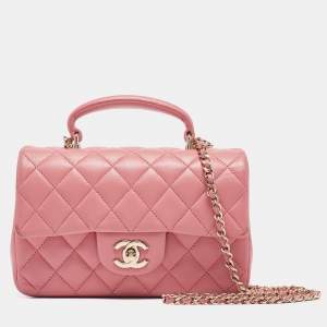 Chanel Pink Quilted Leather Mini Rectangular Flap Top Handle Bag