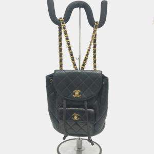 Chanel Black Lambskin Quilted Drawstring Backpack 