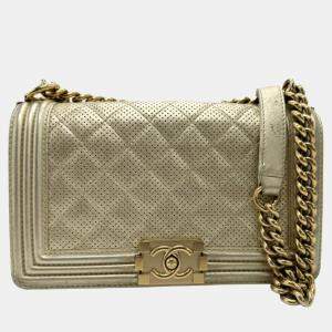 Chanel Light Gold Perforated Leather Medium Boy Shoulder Bags