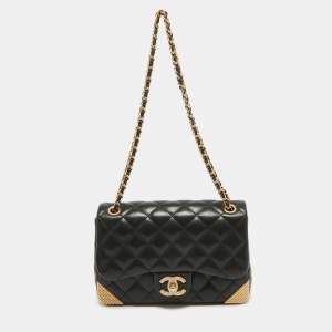Pre Owned Chanel Black Quilted Leather Mini Rock The Corner Flap Bag