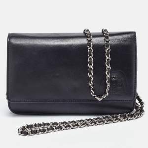 Chanel Black Leather CC Jacket Embossed Leather Wallet on Chain