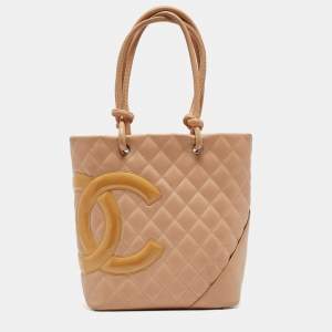 Pre Owned Chanel Beige Quilted Leather Small Cambon Ligne Tote