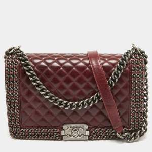 Chanel Burgundy Leather New Medium Chain Around Boy Flap Bag