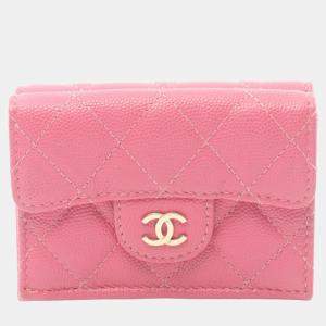 Chanel Pink Leather Classic Flap Trifold Wallet