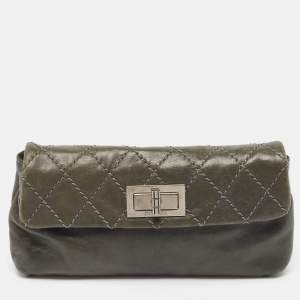 Chanel Grey Quilted Leather Mademoiselle Flap Clutch