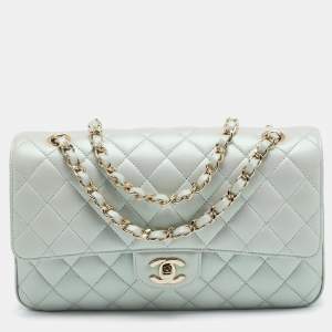 Chanel Green Iridescent Quilted Leather Medium Classic Double Flap Bag