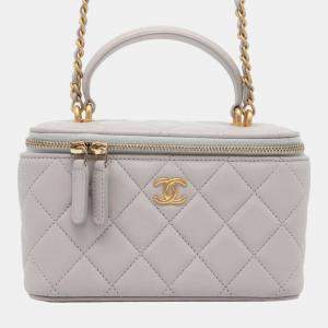 Chanel Light Grey Lambskin Leather Vanity Case Shoulder Bag