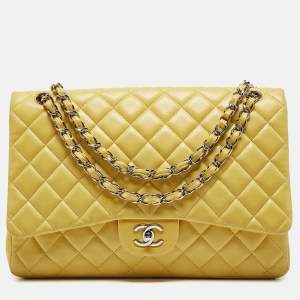 Chanel Yellow Quilted Leather Maxi Classic Single Flap Bag