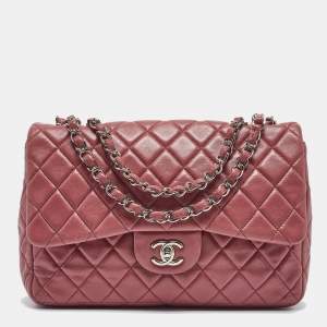 Pre Owned Chanel Pink Quilted Leather Jumbo Classic Single Flap Bag