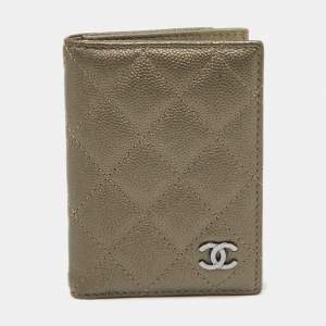 Chanel Metallic Quilted Caviar Leather CC Logo Card Case