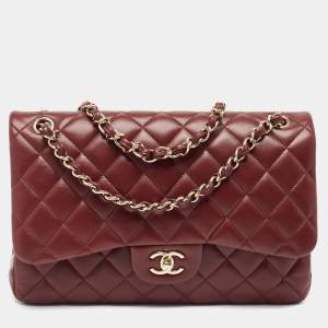 Pre Owned Chanel Burgundy Quilted Leather Jumbo Classic Double Flap Bag