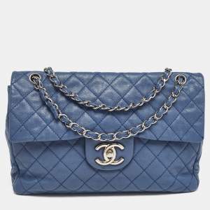 Chanel Blue Quilted Caviar Leather Maxi Classic Single Flap Bag