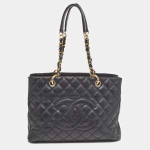 Chanel Black Quilted Caviar Leather GST Shopper Tote