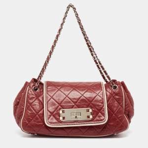 Pre Owned Chanel Burgundy Quilted Leather East West Accordion Flap Bag
