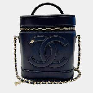 Chanel Navy Blue Lambskin CC Vanity Case with Chain