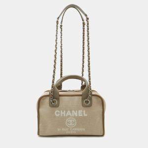 Chanel Beige Canvas Small Deauville Tote Bag